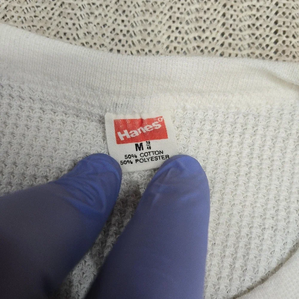 Vintage Hanes Shirt Mens Medium White Long Sleeve Thermal Undershirt USA